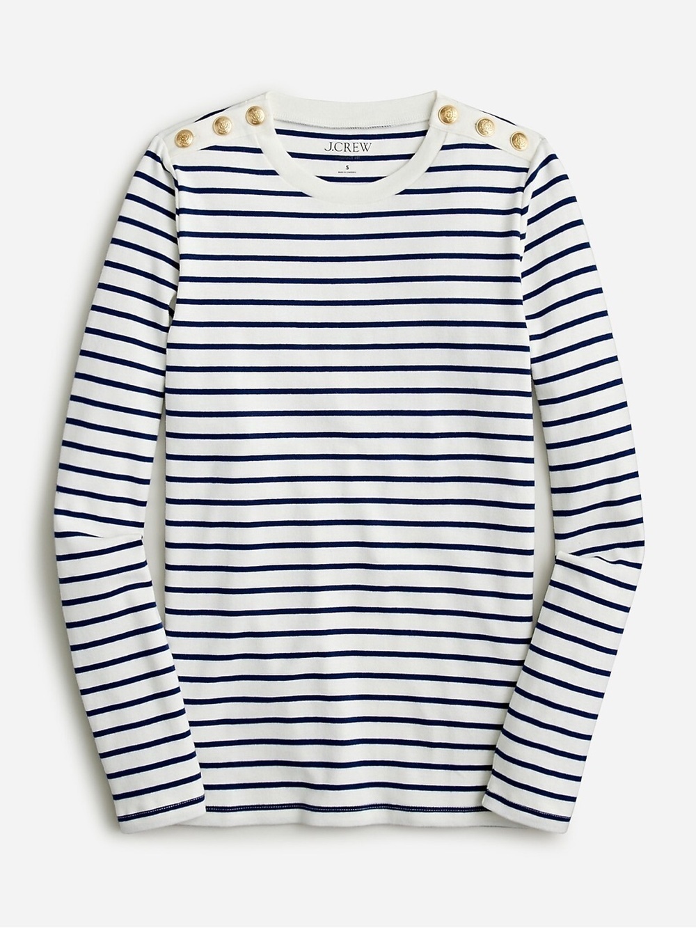 J. Crew Perfect-fit long-sleeve crewneck T-shirt with buttons navy white size M